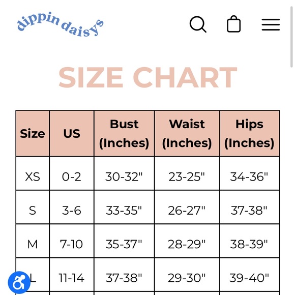 Dippin Daisy Size Chart